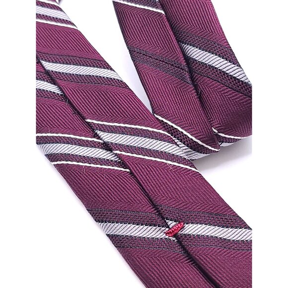 Jos. A. Bank Signature Collection Burgundy & Silver Striped 100% Silk Men's Tie - Picture 9 of 14